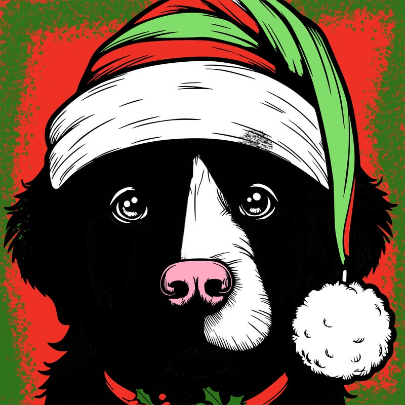 realistic dog with a christmas hat
