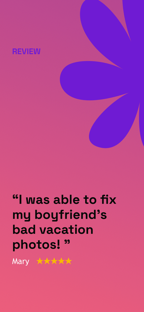 Five star review from Mary for ImageExtend AI Photo Extender app