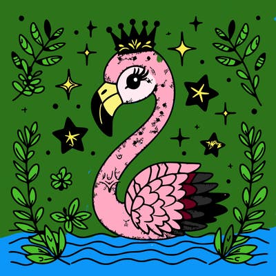 flamingo glitter background with crown