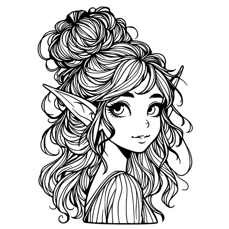 magical realistic elf girl with a messy bun