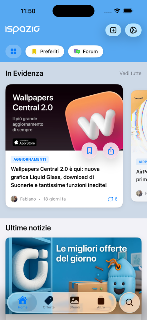 iSpazio - iSpazio mobile app home screen showing featured tech news and daily deals