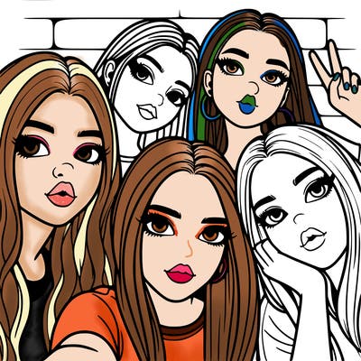 group of teen girls friends y2k up close in a selfie