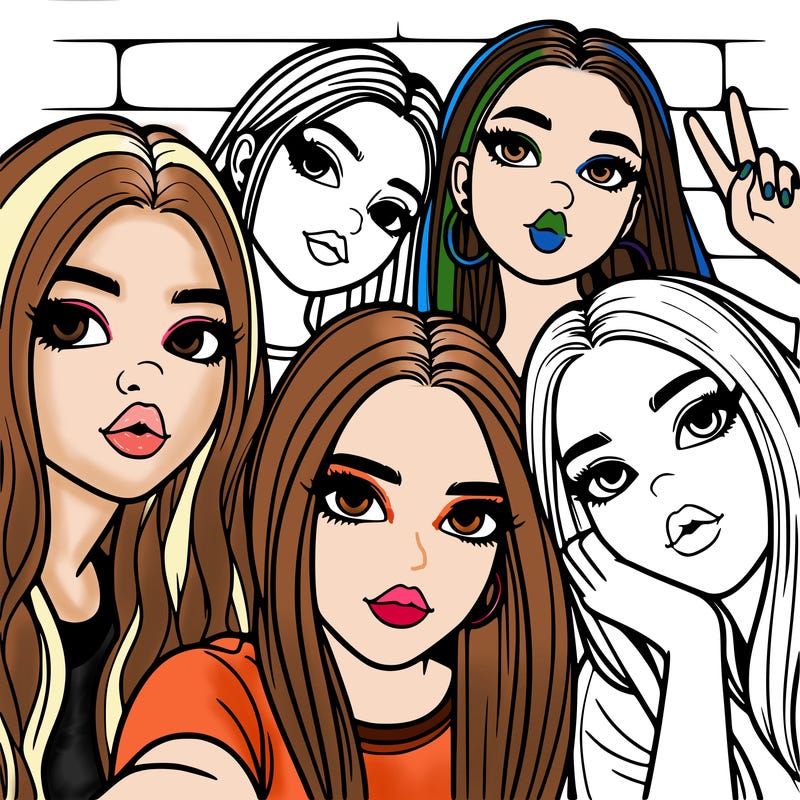 group of teen girls friends y2k up close in a selfie