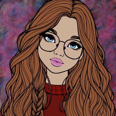 girl with long hair and freckles and glasses realistic