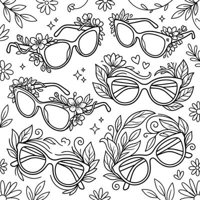Step into the fresh beauty of spring with this enchanting coloring page, featuring elegant women's eyewear adorned with blossoming flowers and intricate foliage. It's the perfect creative escape to celebrate the season with style and color.