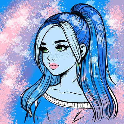 realistic girl with a high ponytail