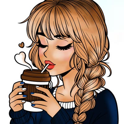 realistic girl drinking coffee