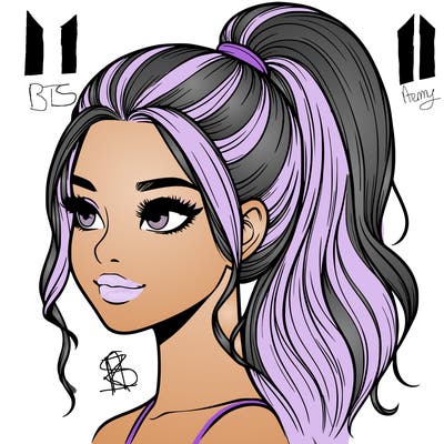 realistic girl with a high ponytail