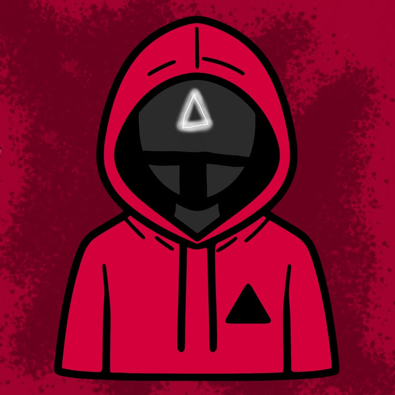 a person with non face waering a hoodie with a small triangle symbol