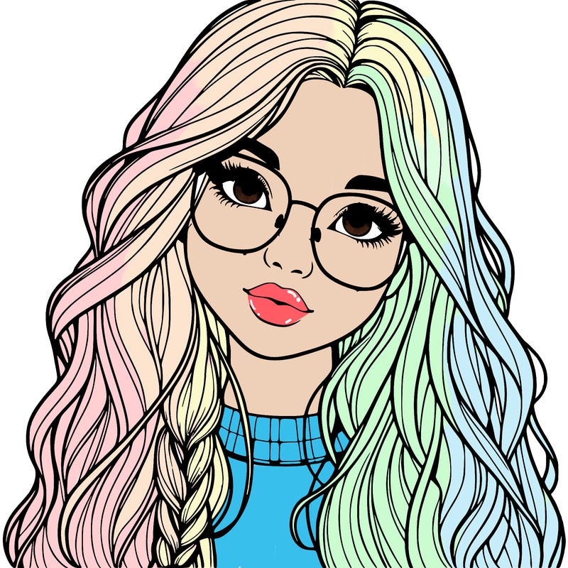 girl with long hair and freckles and glasses realistic