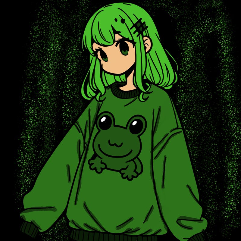 girl wearing frogging sweatshirt