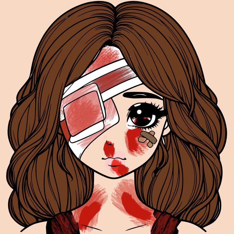 realistic girl with bandage over her eye