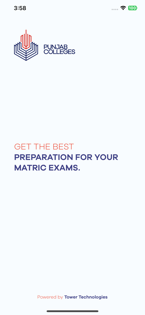 Prep by PGC | Free Matric - Welcome screen of Prep by PGC app featuring the Punjab Colleges logo and a message about matric exam preparation