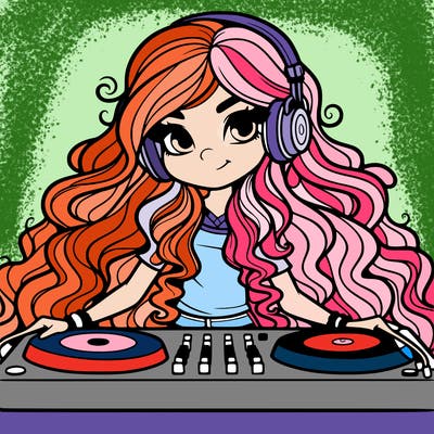 long curly haired girl dj