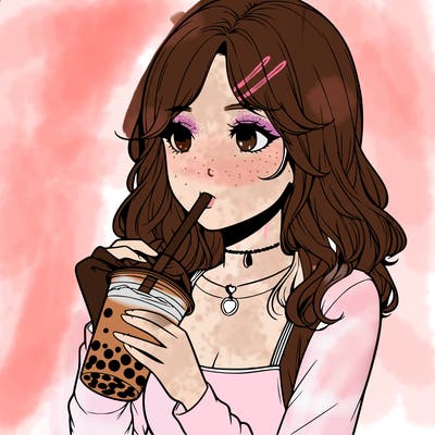 realistic girl drinking boba tea