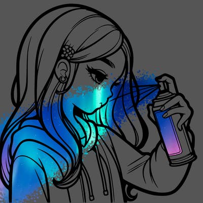 a realistic girl spray painting
