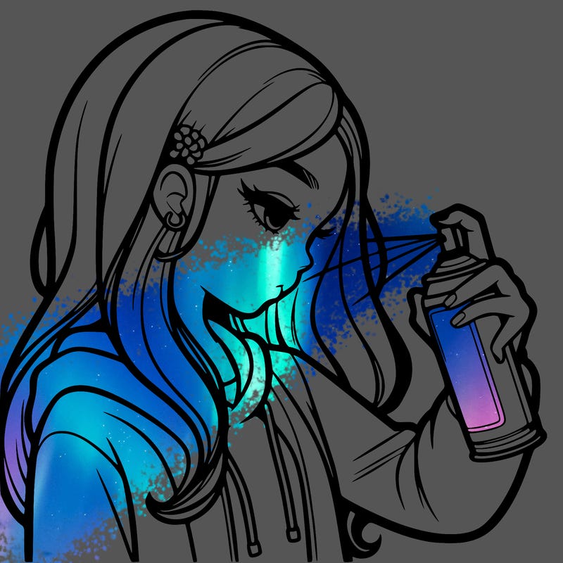 a realistic girl spray painting