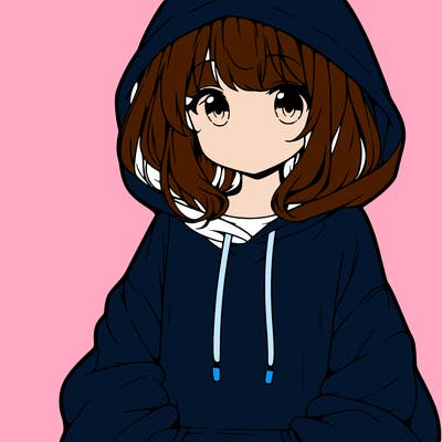 anime girl wearing an oversized hoodie