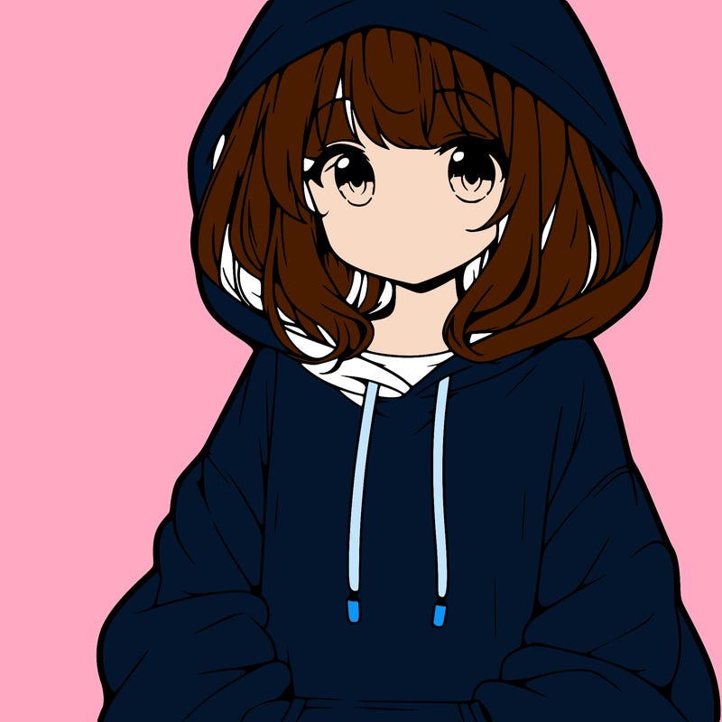 anime girl wearing an oversized hoodie