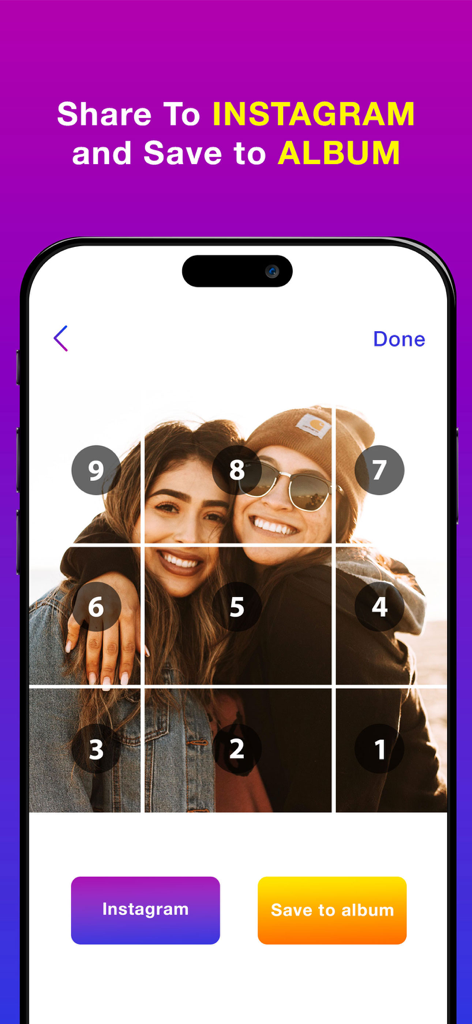 A 3x3 photo grid split into numbered tiles for sequential Instagram posting.
