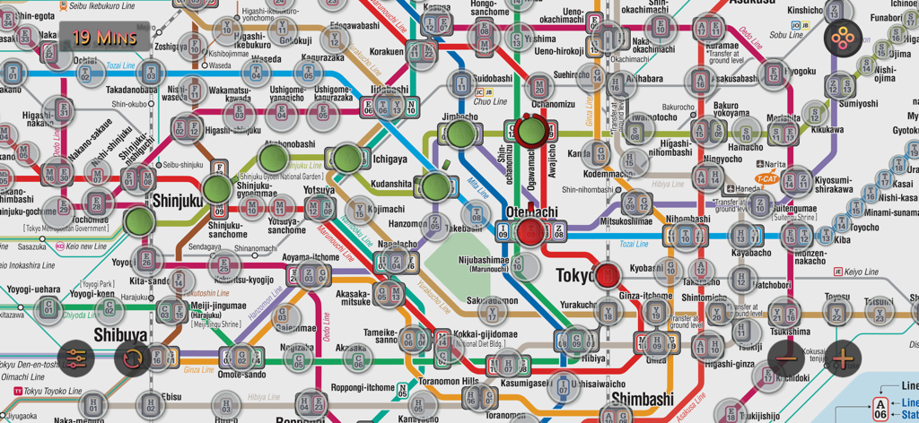 Tokyo Subway Map Route 東京地下鉄ナビ - Detailed English Tokyo subway map with transit lines and travel time