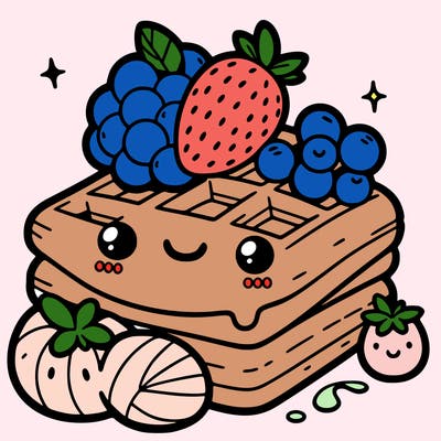 simple waffle with fruit