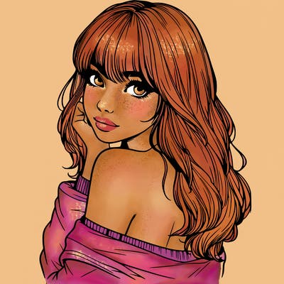 realistic girl with bangs looking over her shoulder