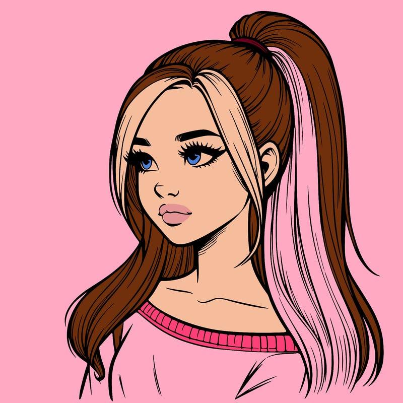 realistic girl with a high ponytail