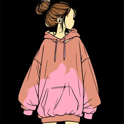 realistic girl with a oversized sweatshirt on and a bun
