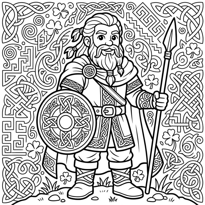Introduce your little one to the brave world of Celtic warriors with this adorable and easy-to-color template. Designed specifically for toddlers, it features thick lines, simple shapes, and a friendly character perfect for tiny hands.