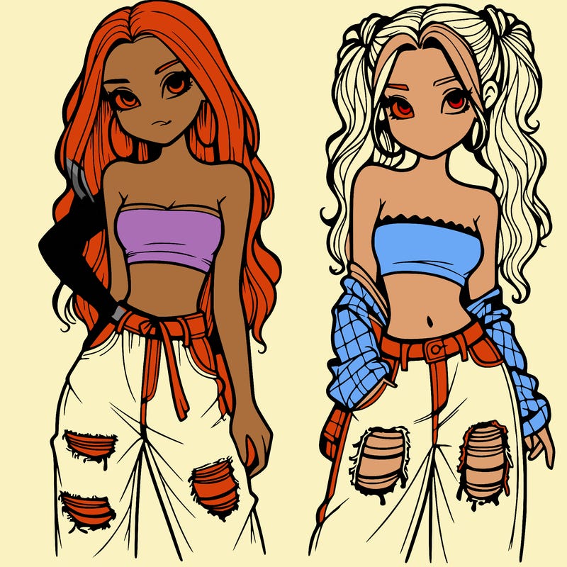 2 girls in crop tops and baggy jeans ripped