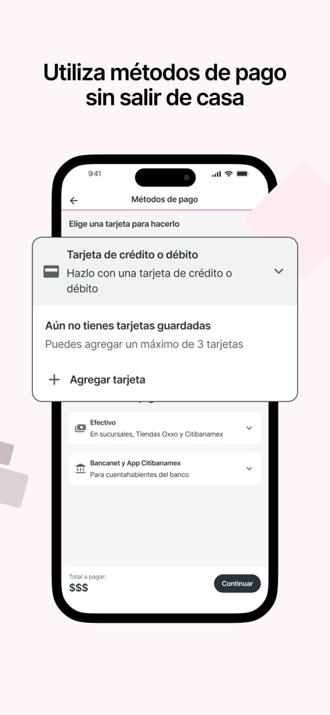 Schermata di selezione dei metodi di pagamento nell'app Mi Monte