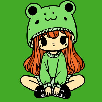 a girl wearing a frog hat and some frog socks