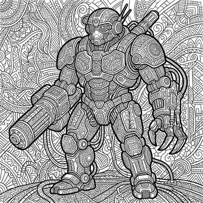 Prepare for an extraordinary coloring journey with this stunning Zentangle Military Cyborg. Every inch of this futuristic warrior is adorned with mesmerizing patterns, promising hours of engaging artistic exploration.