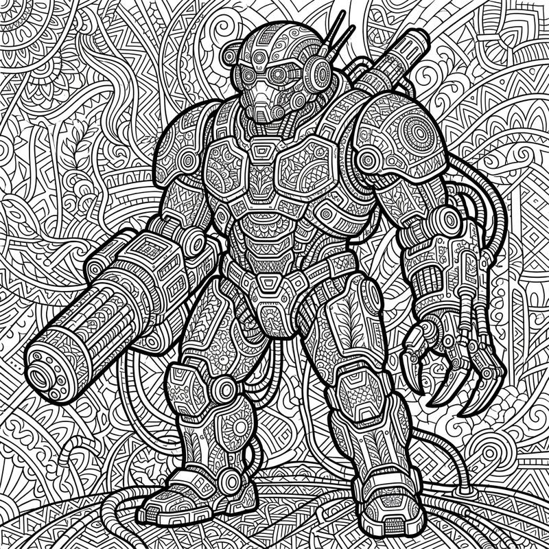 Prepare for an extraordinary coloring journey with this stunning Zentangle Military Cyborg. Every inch of this futuristic warrior is adorned with mesmerizing patterns, promising hours of engaging artistic exploration.