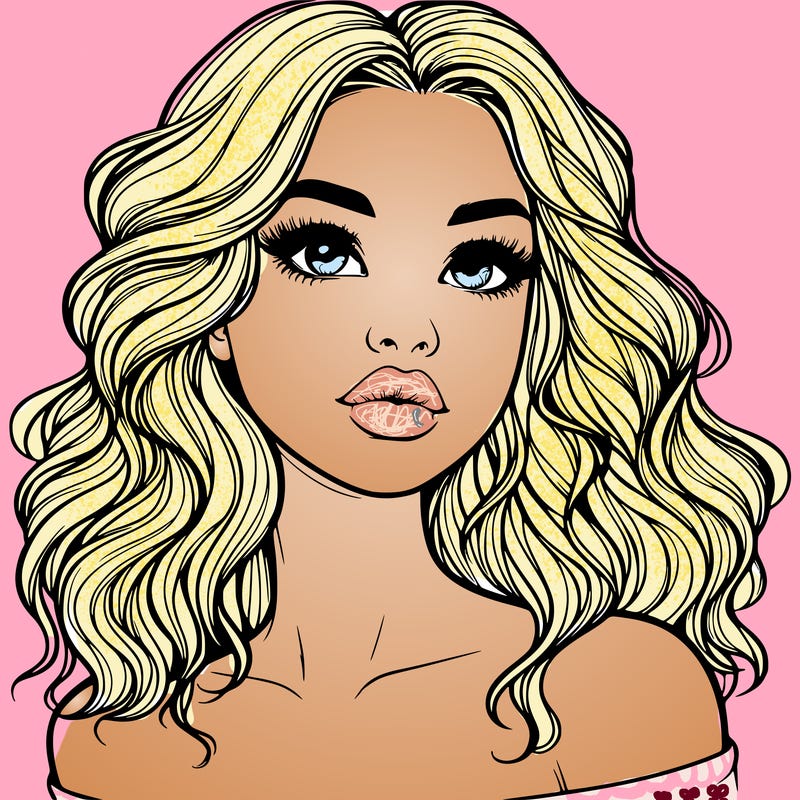 realistic girl with wavy hair and lips
