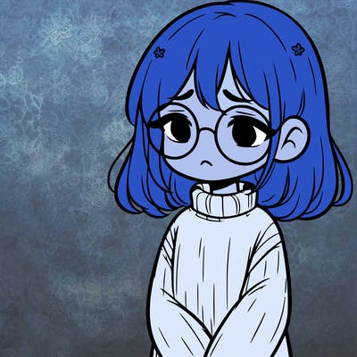 sad girl with glasses in a sweater