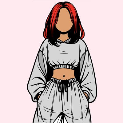 realistic girl faceless with baggy pants and a crop top