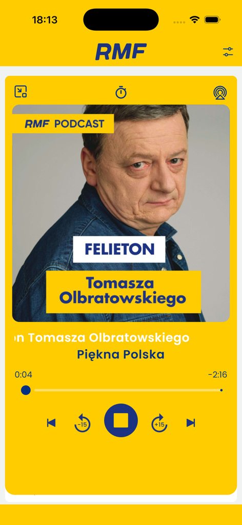 RMF FM - RMF FM mobile app podcast player screen featuring Tomasz Olbratowski