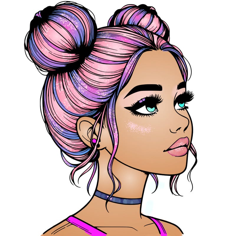 realistic girl with buns on the top of her head