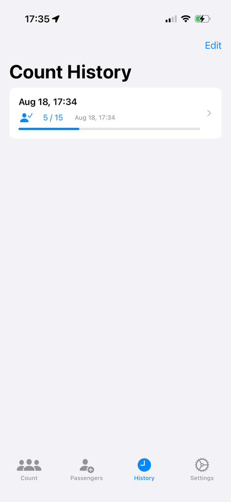Group Counter for Tour Guides - History screen of the Group Counter for Tour Guides app showing past attendance records and group counts