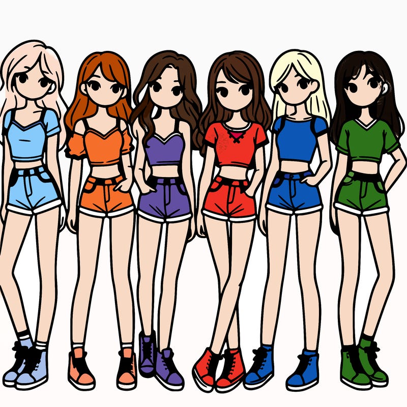 a group of girls wearing crop tops and shorts
