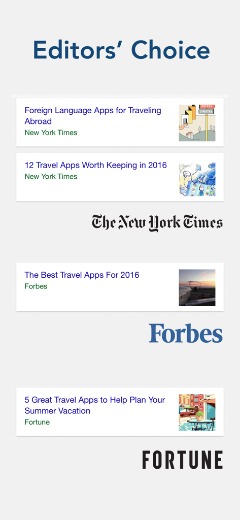 Press mentions from The New York Times Forbes and Fortune for the Dictionary and Translator app