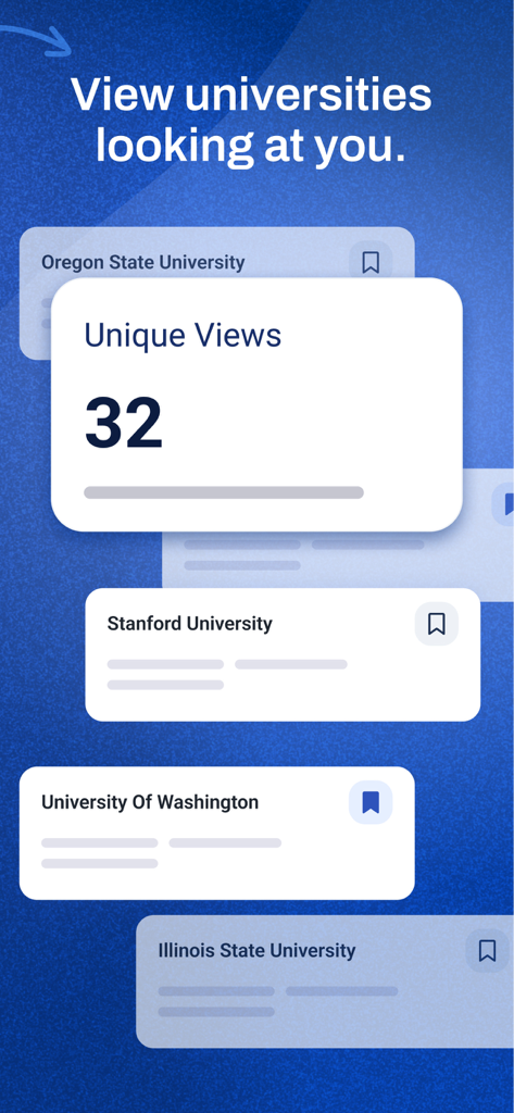 ASM Sports - Dashboard showing unique views from college coaches and a list of interested universities on the ASM Sports app.