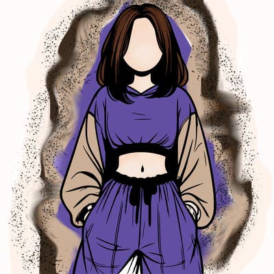 realistic girl faceless with baggy pants and a crop top