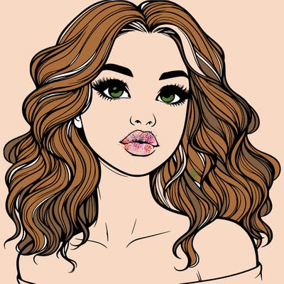 realistic girl with wavy hair and lips