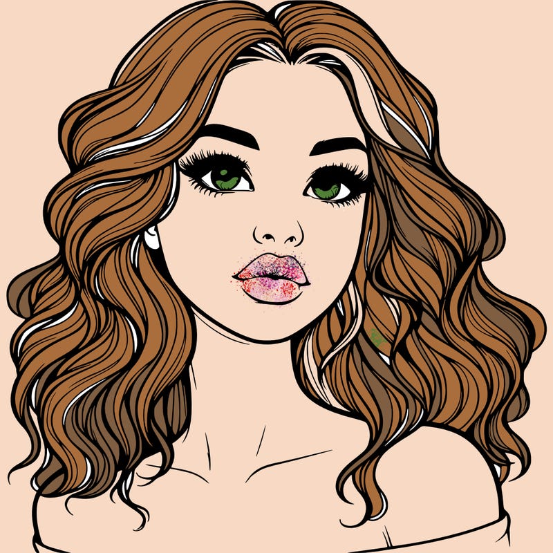 realistic girl with wavy hair and lips