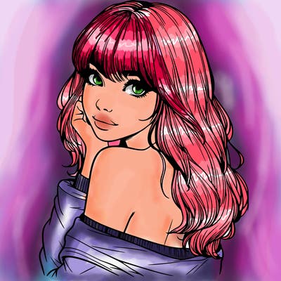 realistic girl with bangs looking over her shoulder