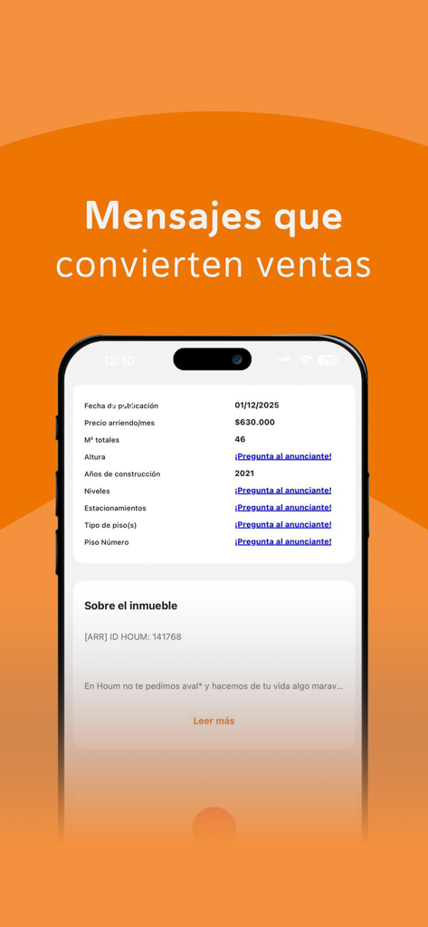 Yapo.cl - Pantalla de smartphone mostrando los detalles de una propiedad para un listado de bienes raíces en la app Yapo