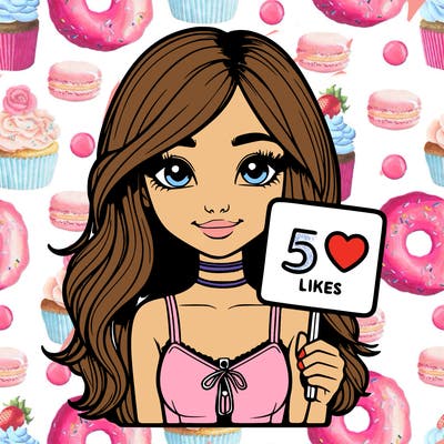 realistic girl holding a 50 likes sign